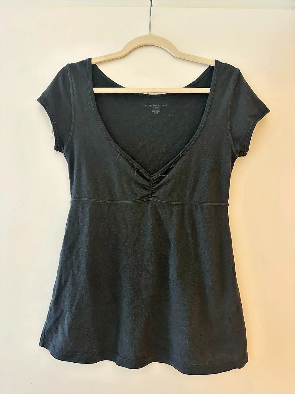 Brandy Melville Black Ruched V-Neck Top